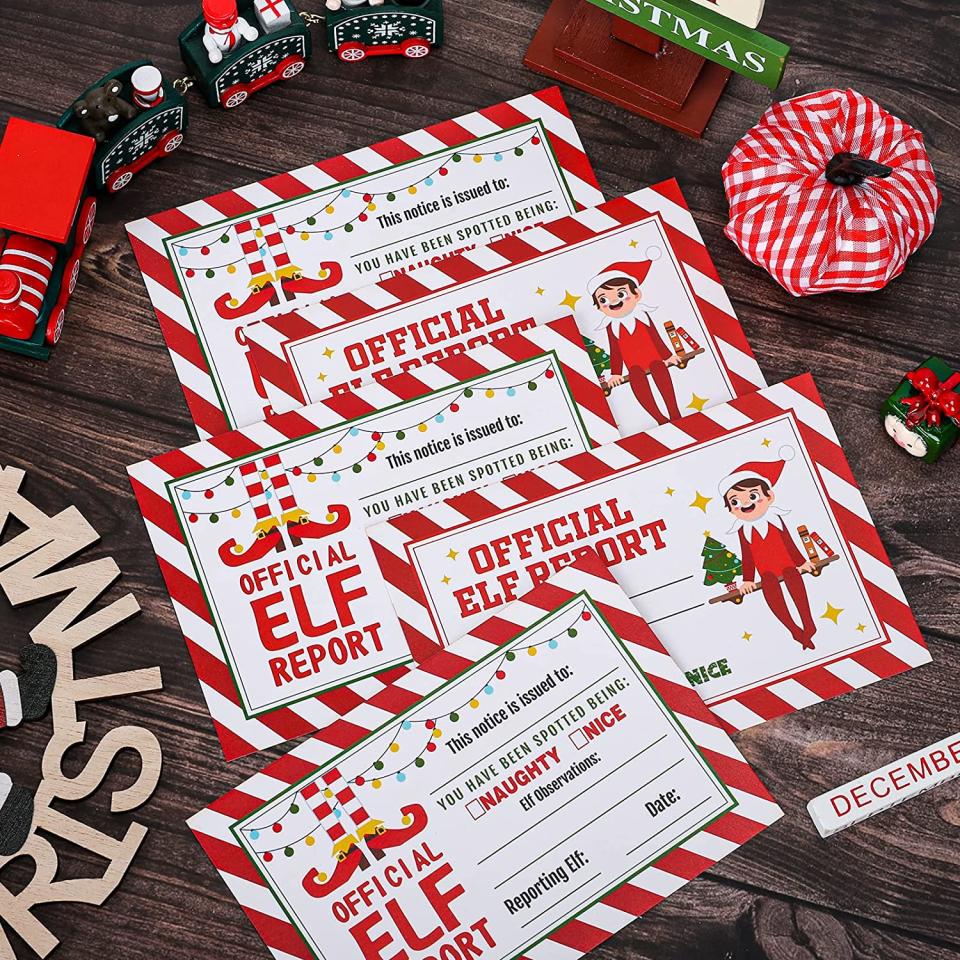 AnyDesign-100Pcs-Official-Elf-Report-Cards-Elf-on-The-Shelf-Notice-Cards-Naughty-or-Nice-Behavior-Reports-Red-White-Stripe-Christmas