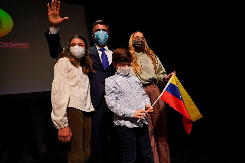 Venezuelan opposition politician Leopoldo Lopez holds a news conference in Madrid