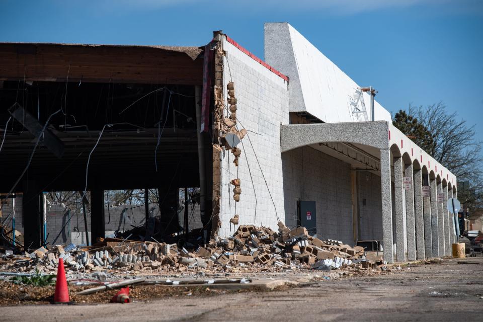 Demolition is underway Friday on the old Kmart to make way for a new King Soopers at Drake Road and College Avenue.