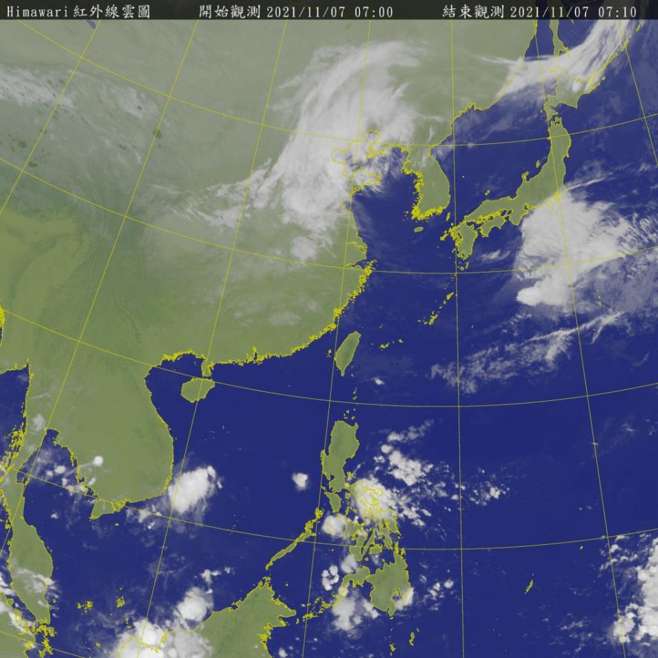 入秋最強冷空氣南下，明起轉濕冷。（氣象局提供）