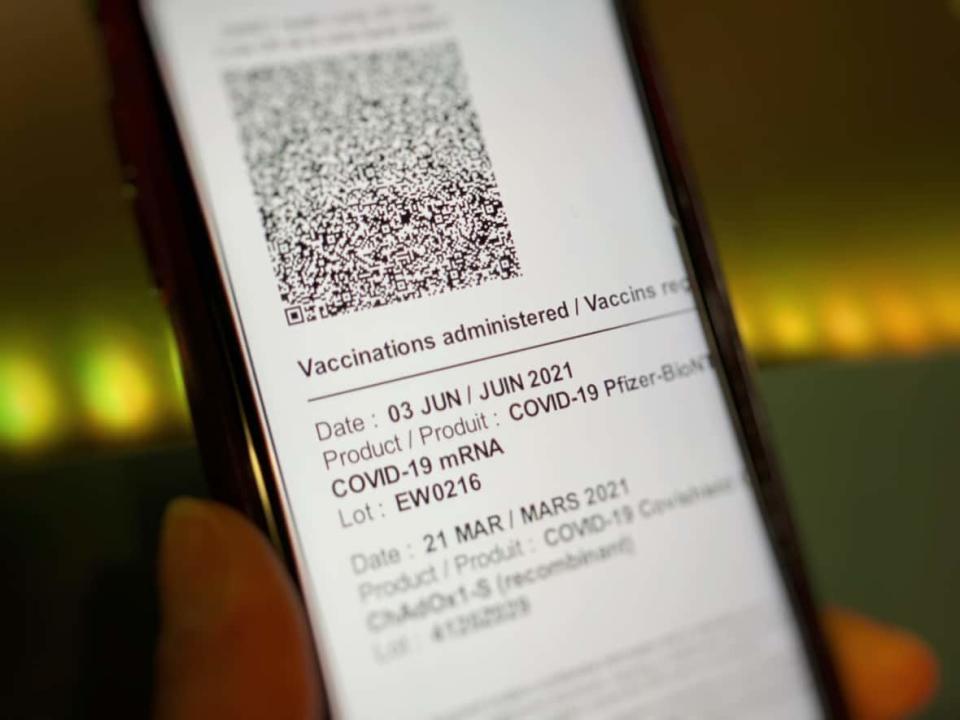 Some vaccination records aren't showing up on MySaskHealthRecord, and renders the accompanying QR code, which can be easily scanned or read to determine vaccination status, incorrect.  (Matthew Howard/CBC - image credit)