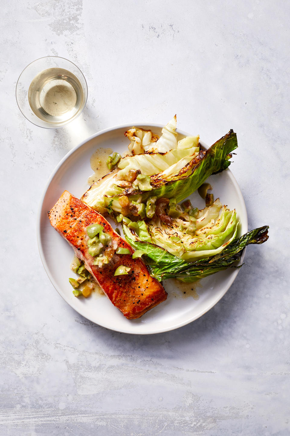 One-Pan Salmon With Roasted Cabbage and Olive Vinaigrette