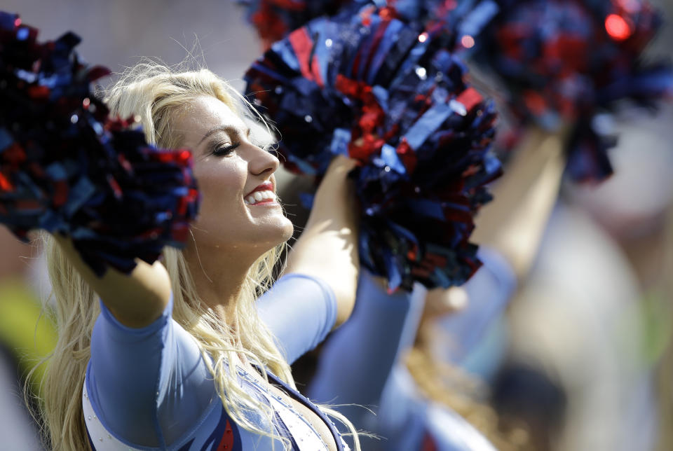 <p>Tennessee Titans cheerleaders perform before an NFL football game between the Titans and the Baltimore Ravens Sunday, Nov. 5, 2017, in Nashville, Tenn. (AP Photo/Wade Payne) </p>