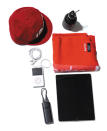 TABLETS/CHARGER/WATER BOTTLE/NECKERCHIEF/CAP/MP3 PLAYER
