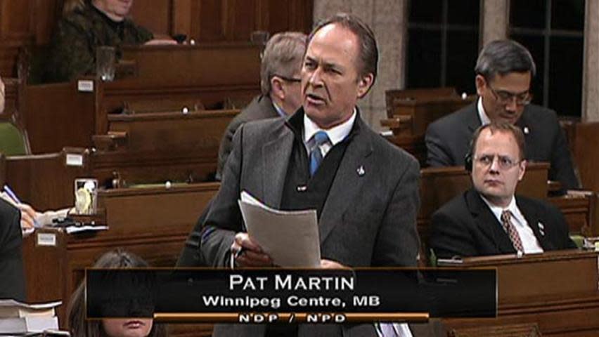 Winnipeg NDP MP Pat Martin bids a not-so-fond farewell to the Canadian penny, during members statements before question period in the House of Commons on Monday.