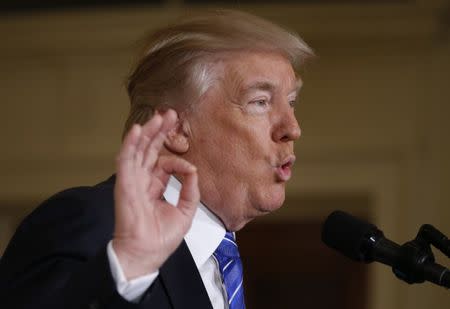 U.S. President Donald Trump speaks before signing the “VA Accountability Act” in the East Room of the White House in Washington, U.S., June 23, 2017. REUTERS/Jonathan Ernst