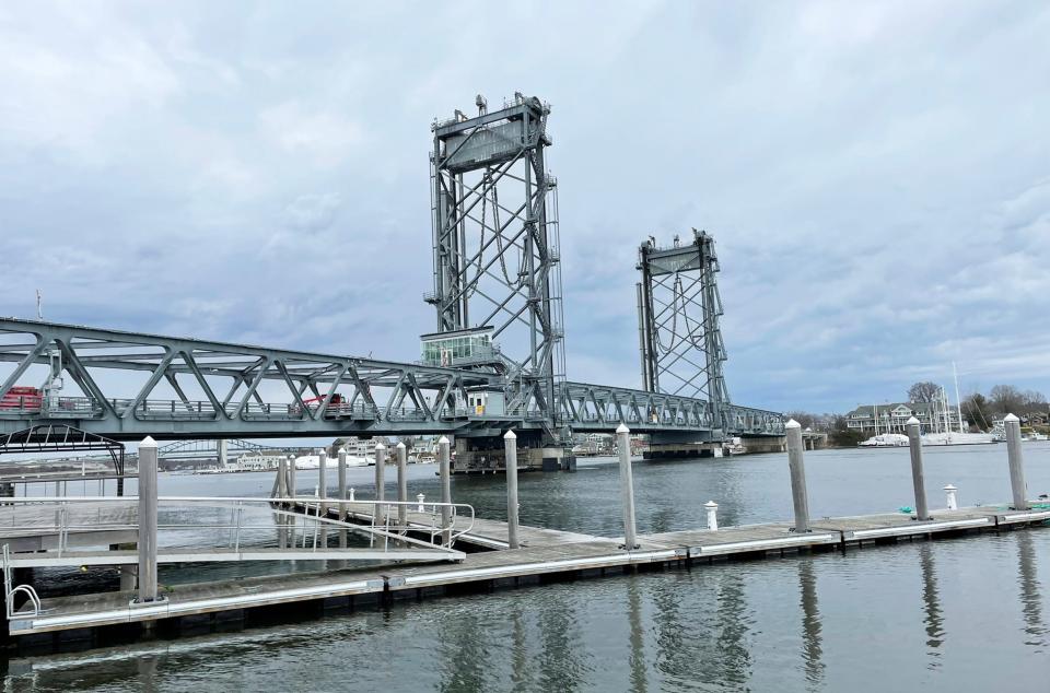 The Memorial Bridge stretches over the Piscataqua River from Portsmouth near Prescott Park to Kittery, Maine.