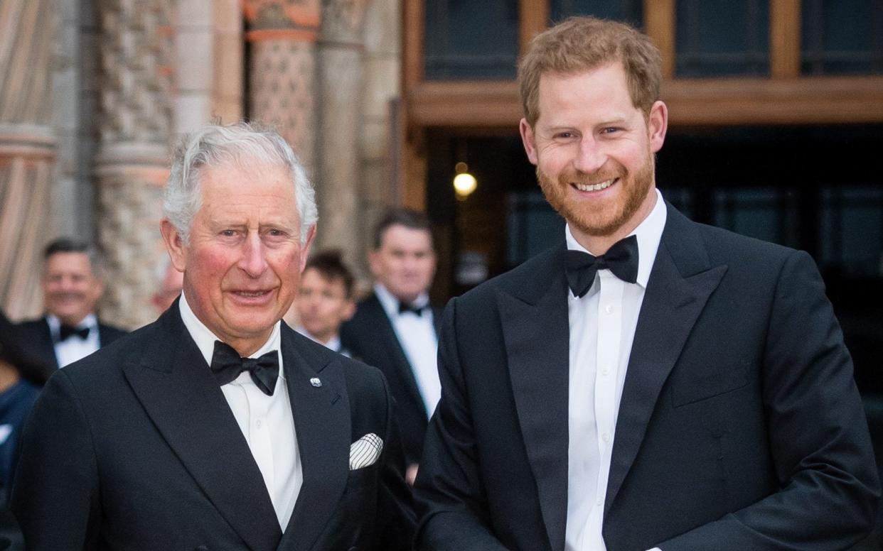 Prince Charles, Prince of Wales and Prince Harry, Duke of Sussex attend the "Our Planet" global premiere at Natural History Museum on April 04, 2019 - Samir Hussein