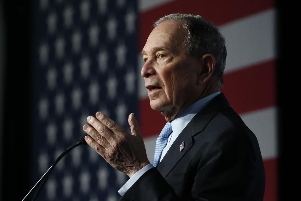 Democratic presidential candidate and former New York City Mayor Mike Bloomberg speaks during campaign event, Thursday, Feb. 20, 2020, in Salt Lake City. (AP Photo/Rick Bowmer)