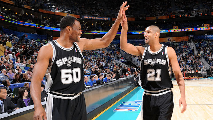 David Robinson and Tim Duncan won two titles together. (Getty Images)