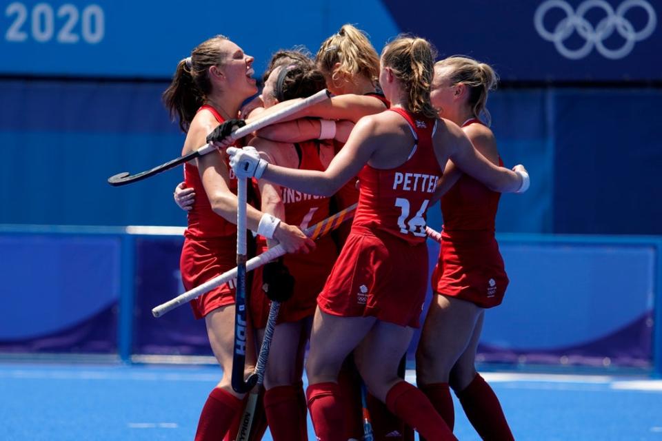 GB players celebrate a goal against India (AP)