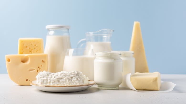 dairy products on background