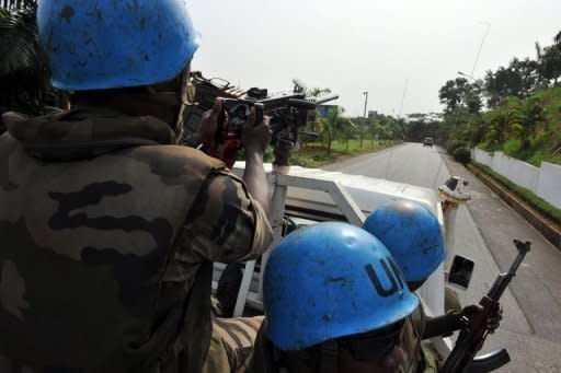 File picture shows Niger UN peacekeepers on patrol in a street of Abidjan. Seven Niger UN peacekeepers were killed in an ambush in western Ivory Coast, in the deadliest attack on the force since its deployment in 2004, the UN said