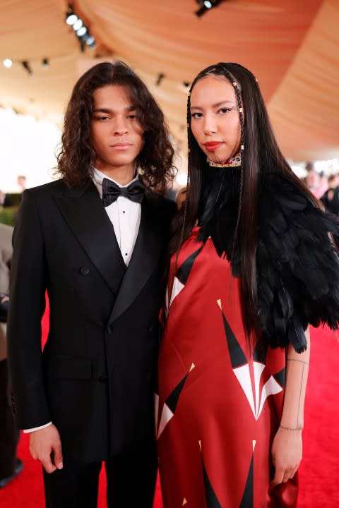 HOLLYWOOD, CALIFORNIA – MARCH 10: D’Pharaoh Woon-A-Tai and Quannah Chasinghorse attend the 96th Annual Academy Awards on March 10, 2024 in Hollywood, California. (Photo by Emma McIntyre/Getty Images)