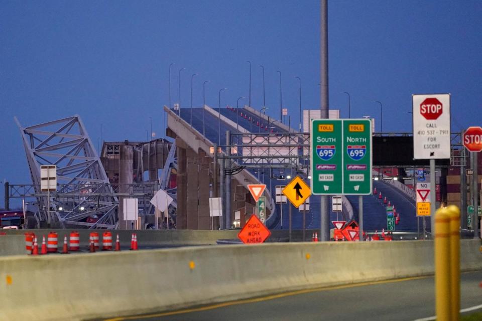 PHOTO: A view shows the Francis Scott Key Bridge, as seen from the Baltimore side, following the bridge collapse, in Baltimore, March 26, 2024. (Nathan Howard/Reuters)