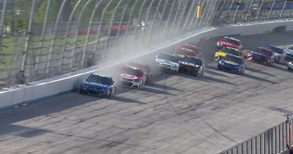 Jimmie Johnson was ahead as Ty Dillon spun.