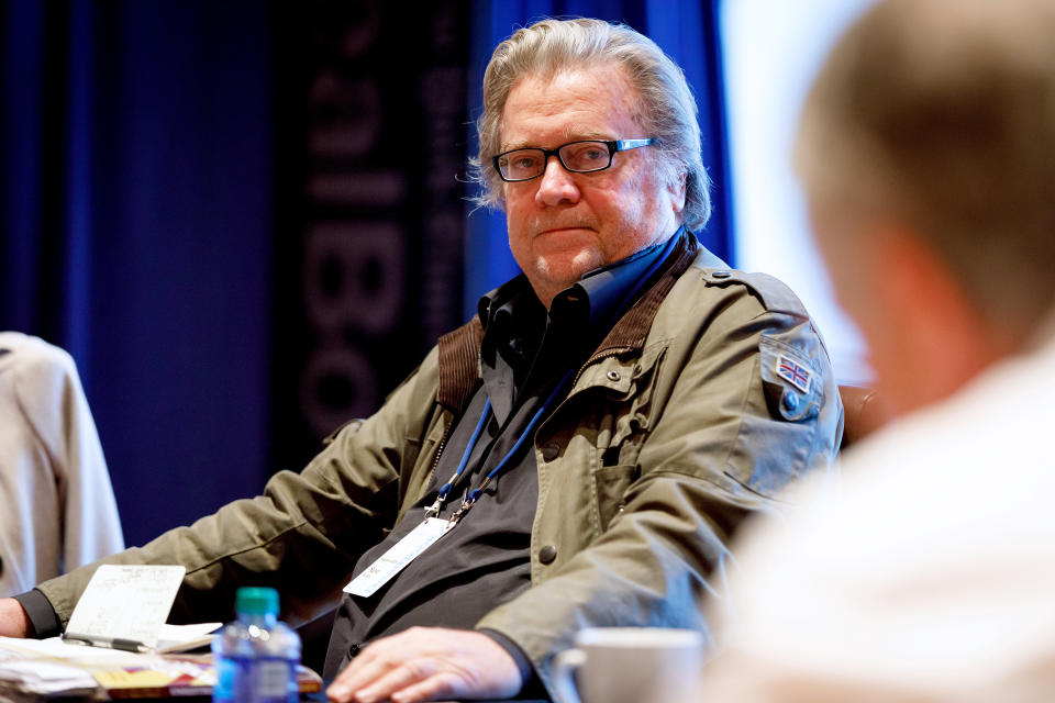 Steve Bannon speaks during a Taskforce session at 2019 New York Times Dealbook on November 06, 2019 in New York City. (Mike Cohen/Getty Images for The New York Times)