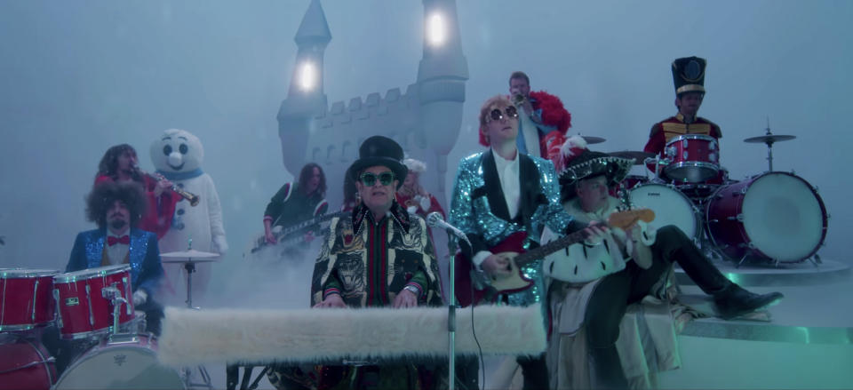 Elton John and Ed Sheeran dress up as rockstars in their 