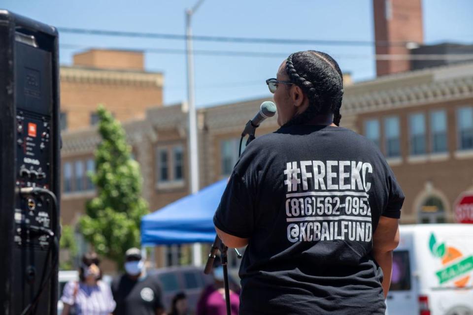 Chloe Cooper, co-founder of the KC Community Bail Fund, spoke at a recent event. Photo courtesy of the Kansas City Community Bail Fund