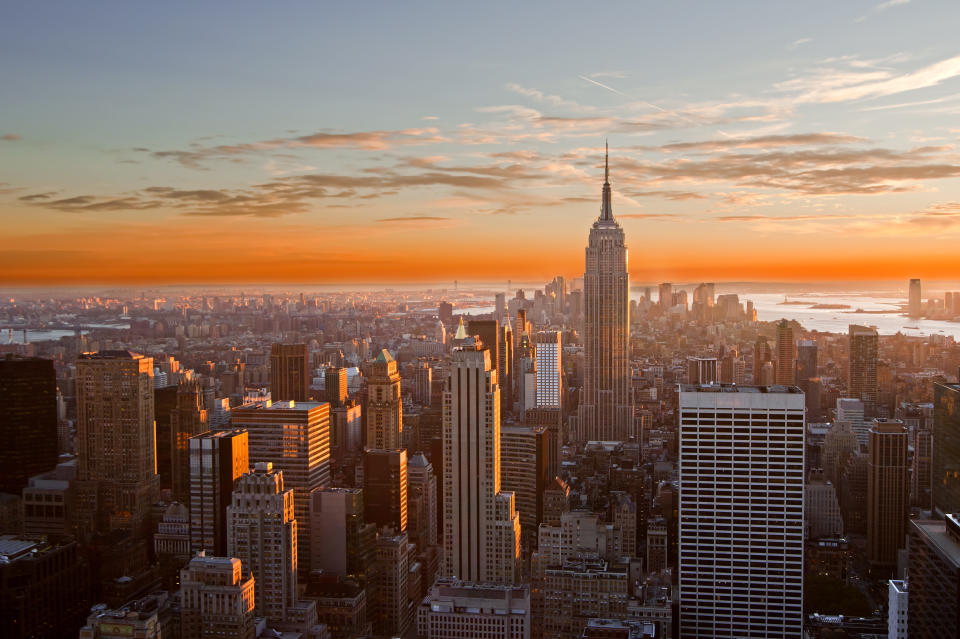 Sunset over New York City with the Empire State Building in the backdrop