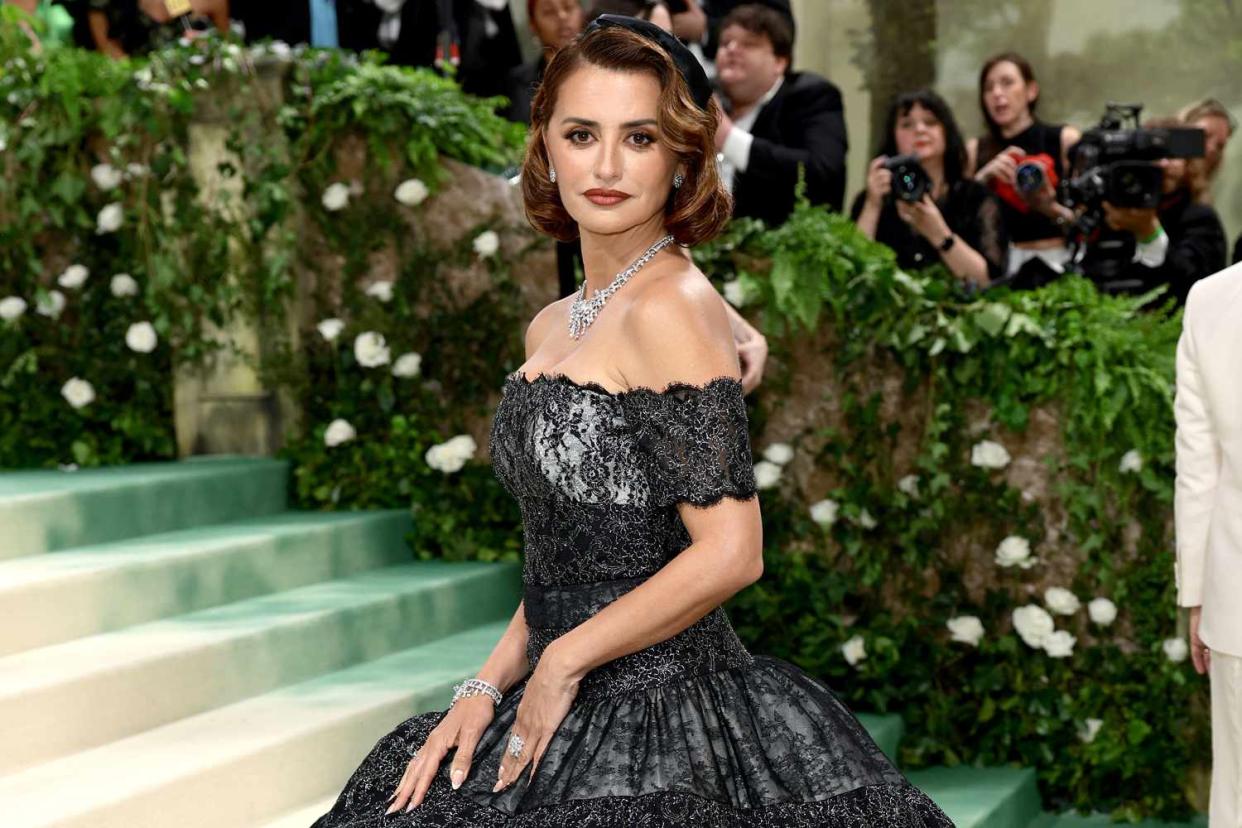 <p>Dimitrios Kambouris/Getty</p> Penelope Cruz in Chanel at the 2024 Met Gala