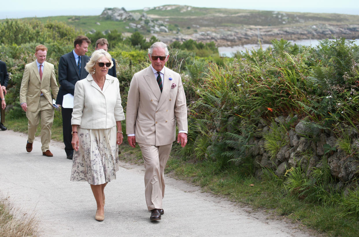 ISLES OF SCILLY, ENGLAND - JULY 21:  Camilla, Duchess of Cornwall and Prince Charles, Prince of Wales visit St Agnes Island  on July 21, 2015 in Isles of Scilly, United Kingdom.  (Photo by Chris Jackson/Getty Images)