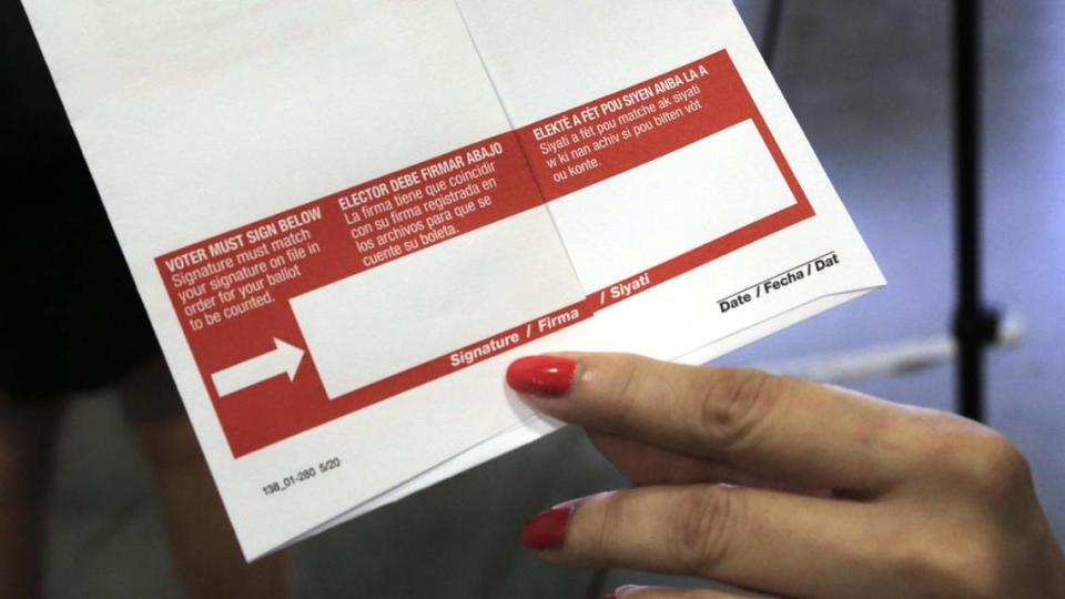 Miami, Florida, October1, 2020- The red box printed on the envelope that is used to mail the completed ballot back. This is where all voters who are voting by mail need to sign. The Miami-Dade County Elections Department mailed more than 530,000 vote-by-mail ballots Thursday, October 1, to voters with a request on file for the November 3, 2020 General Election.