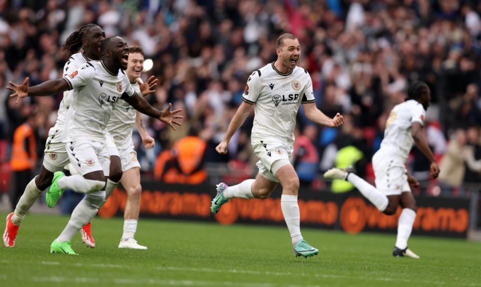 Joy: Bromley reached the Football League for the first time in their history (Getty Images)