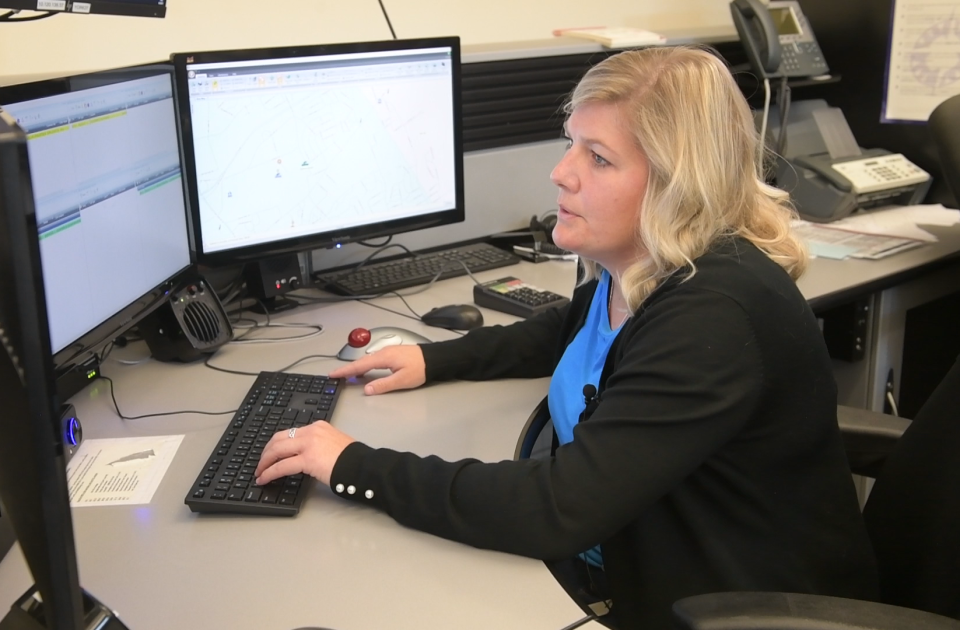 Tia Neal, a customer service and quality control specialist, walks through a mock 911 call at the York County Office of Emergency Management in Springettsbury Township on Thursday, September 30, 2021.