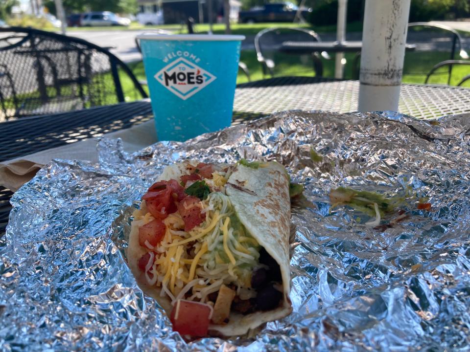 An adobo chicken taco from Moe's Southwest Grill on Williston Road in South Burlington, shown Aug. 22, 2023.