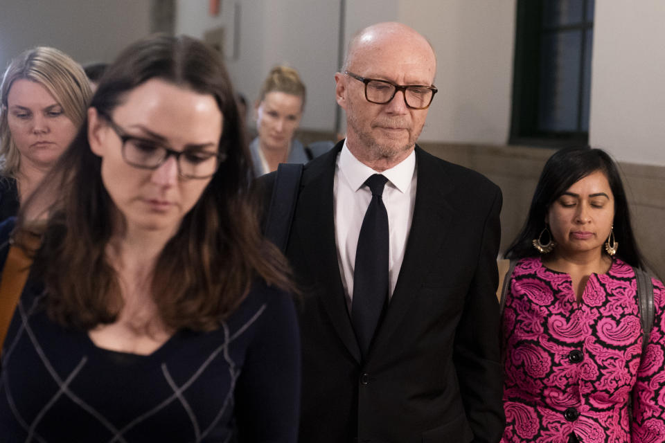 Screenwriter and film director Paul Haggis leaves court, Thursday, Nov. 10, 2022, in New York. A jury has ordered Haggis to pay at least $7.5 million to a woman who accused him of rape. (AP Photo/John Minchillo)