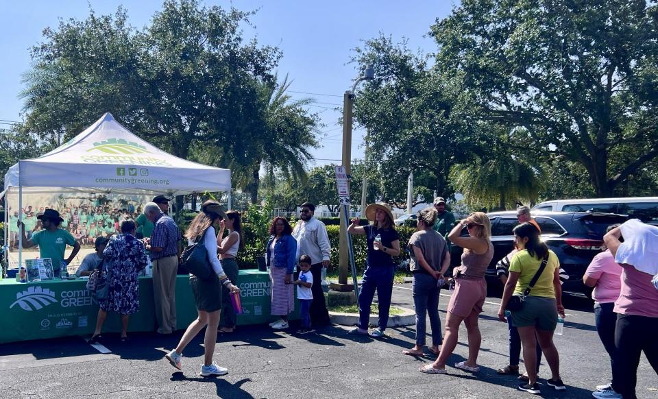 People lined up 90 minutes early for a tree giveaway at El Sol in Jupiter sponsored by Community Greening, Niagara Bottling and the Arbor Day Foundation. About 170 trees were given away to residents in an hour on Saturday.