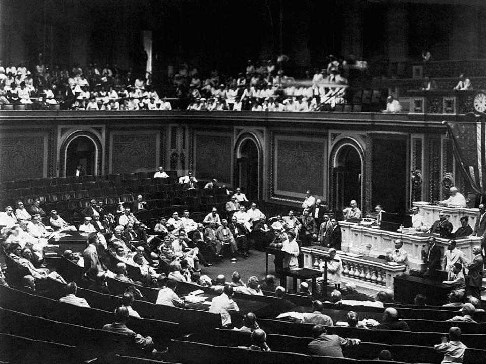 Jeannette Rankin makes her first speech to the United States House of Representatives.