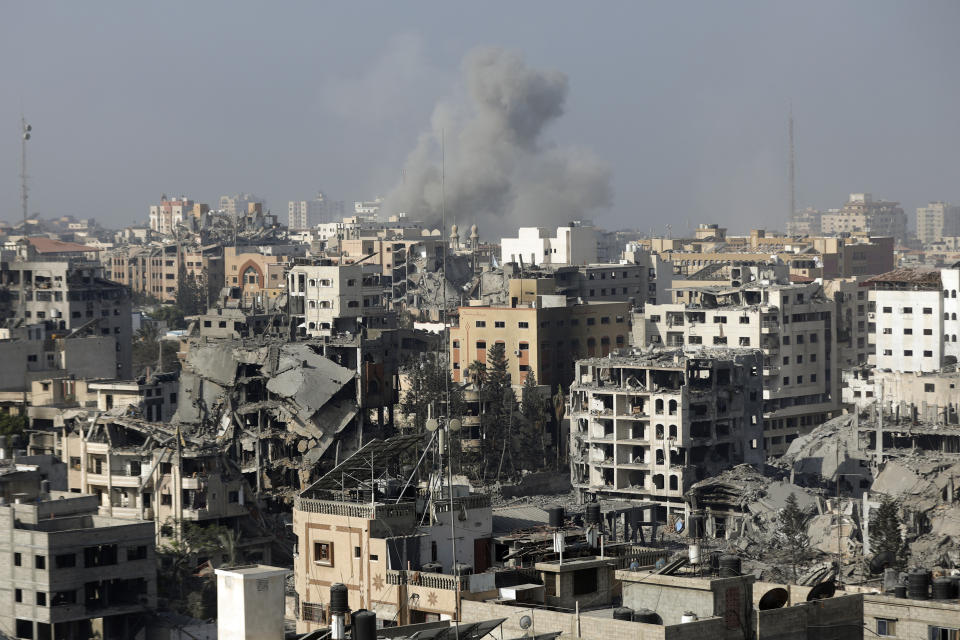 Smoke rises following Israeli airstrikes on Gaza City, Thursday, Nov. 9, 2023. (AP Photo/Abed Khaled)