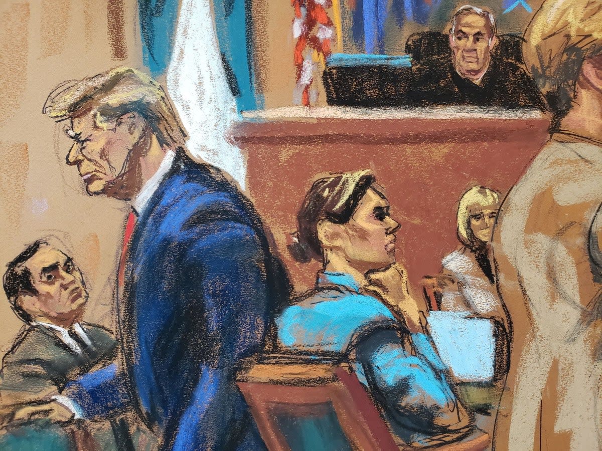 Court sketch of Trump walking out of the room  (REUTERS)