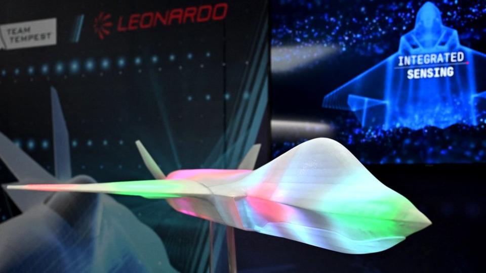 A model of the proposed jet fighter aircraft Tempest, a joint programme by a consortium known as "Team Tempest", during the Farnborough Airshow, in Farnborough, on July 18, 2022.