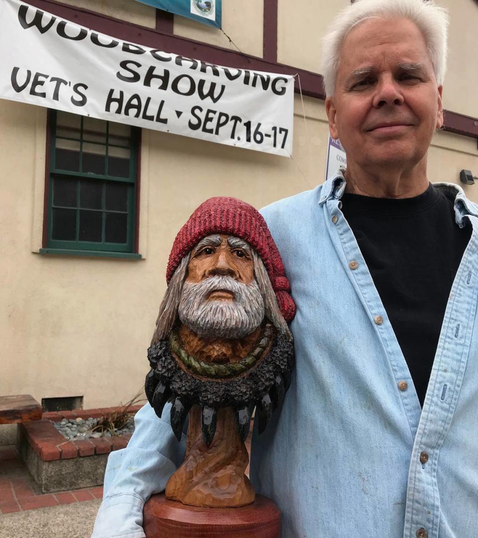 Dave Dignam of Cambria, a member of the Central Coast Carvers group, holds a complex wood sculpture he created. His work will be on display at the Central Coast Wood Carvers show on Saturday and Sunday, Sept. 16 and 17, 2023, at the Cambria Veterans Memorial Building.