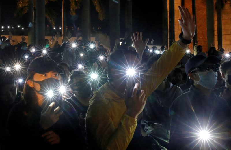 An anti-government rally against mass prosecution in Tsim Sha Tsui in Hong Kong