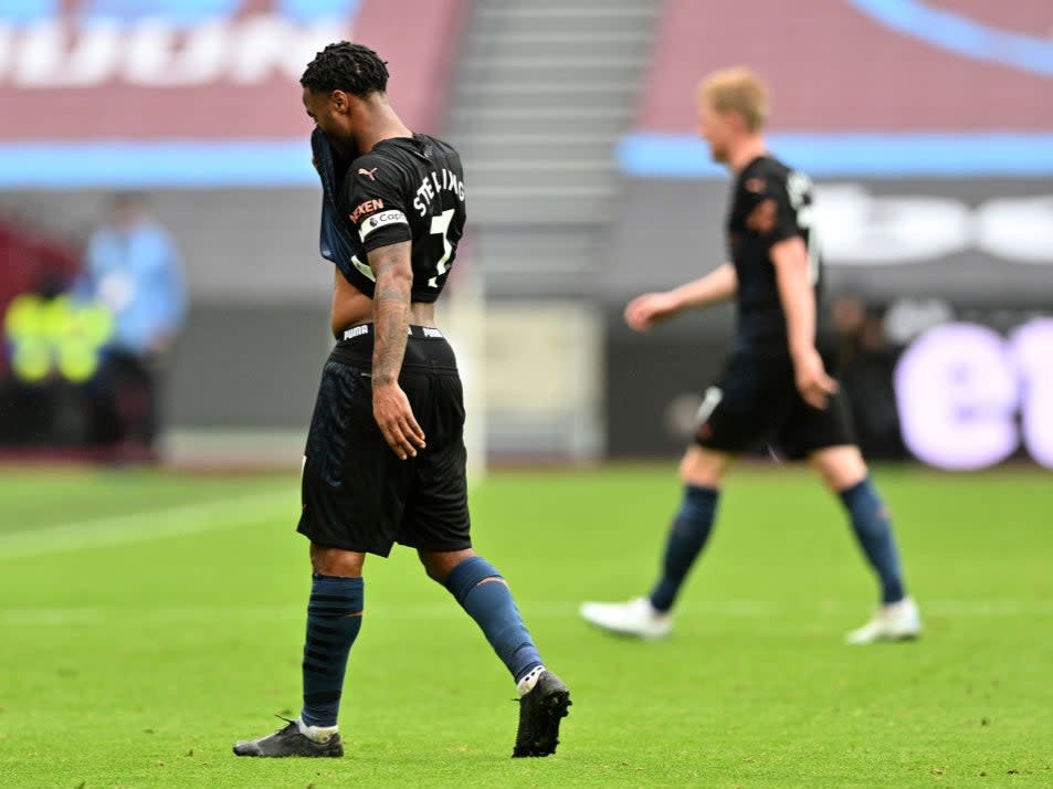 Raheem Sterling reacts to City’s draw with West Ham (Getty)