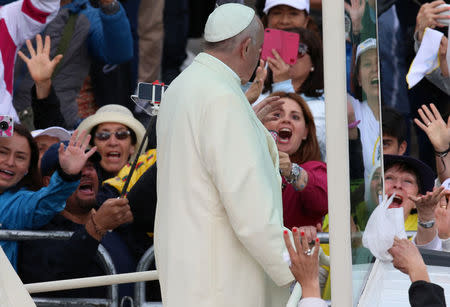 Pope Francis arrives for a holy mass at Simon Bolivar park in Bogota, Colombia September 7, 2017. REUTERS/Henry Romero