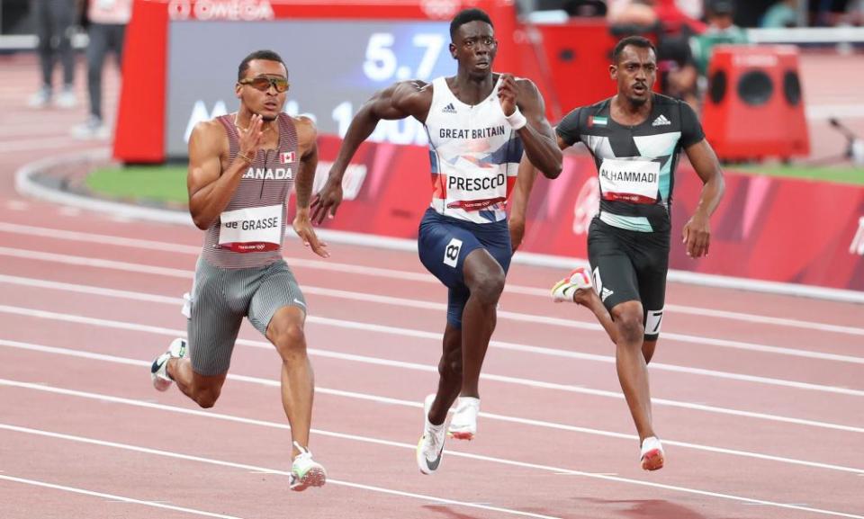 Reece Prescod in action during the 100m heats in Tokyo