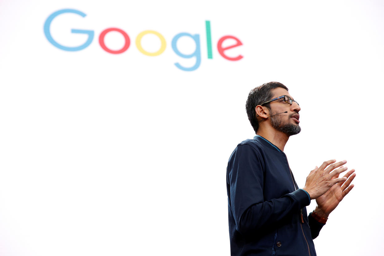 Google CEO Sundar Pichai delivers his keynote address during the Google I/O 2016 developers conference in Mountain View, California May 18, 2016. REUTERS/Stephen Lam