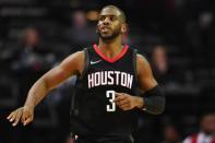 Dec 13, 2017; Houston, TX, USA; Houston Rockets guard Chris Paul (3) reacts after a three-pointer during the fourth quarter against the Charlotte Hornets at Toyota Center. Shanna Lockwood-USA TODAY Sports