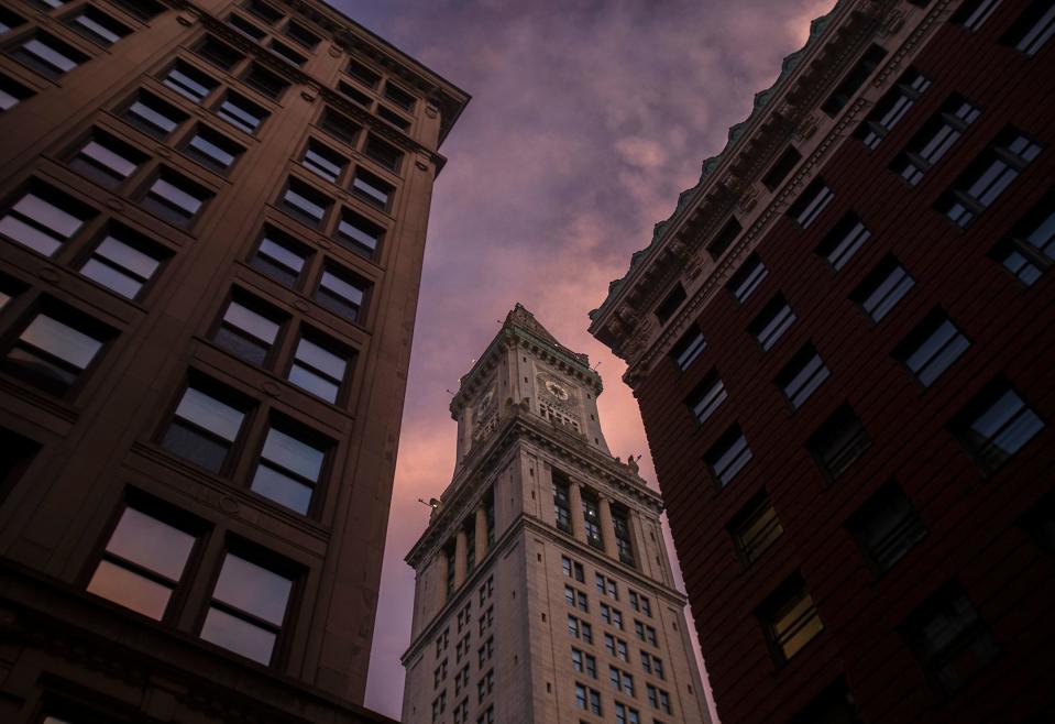 The Custom House Clock Tower is a prominent feature in the Boston skyline on Cot. 24, 2021.