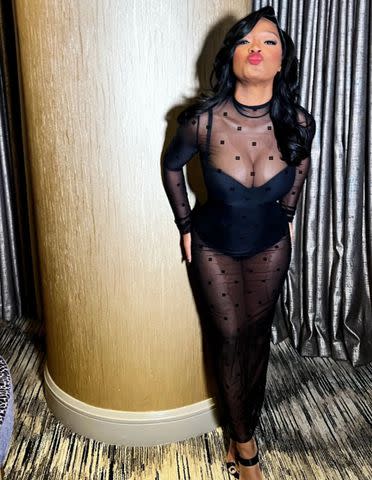 <p>Keke Palmer/Instagram</p> Keke Palmer poses in sheer dress in Las Vegas.