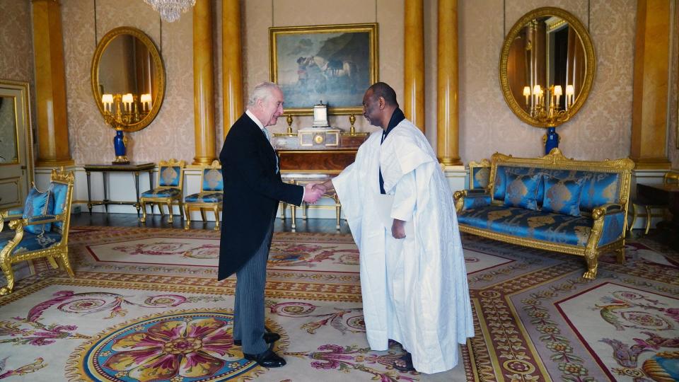 King Charles III receives Samba Mamadou Mauritania's Ambassador to the United Kingdom, during an audience in Buckingham Palace in London 