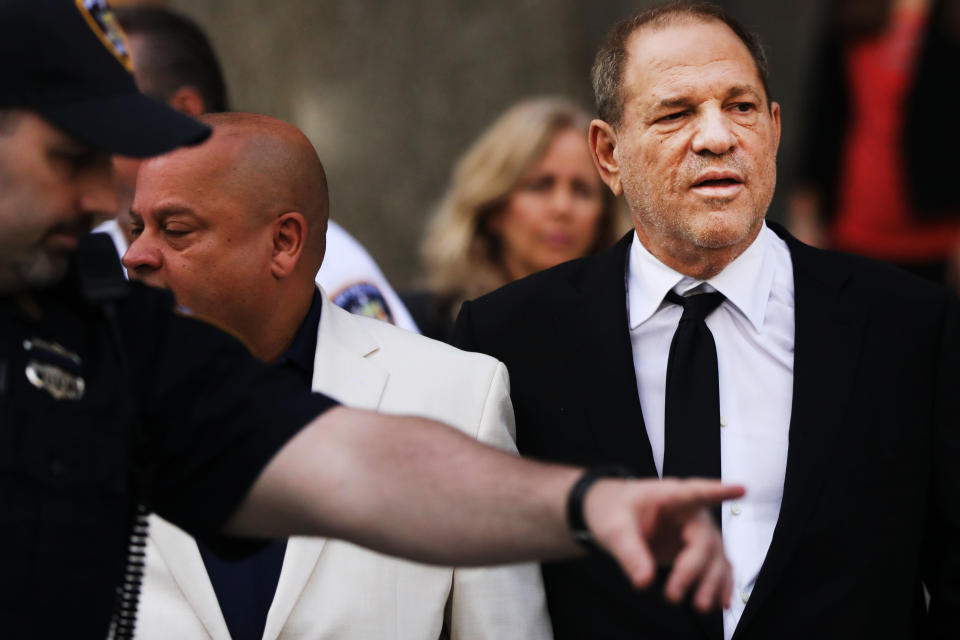 NEW YORK, NEW YORK - AUGUST 26: Harvey Weinstein exits court after an arraignment over a new indictment for sexual assault on August 26, 2019 in New York City. The new charges against the movie mogul are from an indictment involving the actor Annabella Sciorra. Weinstein plead not guilty on all charges and his sex-crimes trial has been delayed until January.  (Photo by Spencer Platt/Getty Images)