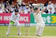 Cricket - England v Australia - Investec Ashes Test Series Second Test - Lord?s - 17/7/15 Australia's Peter Nevill plays the ball before being caught as England's Jos Buttler looks on Reuters / Philip Brown Livepic