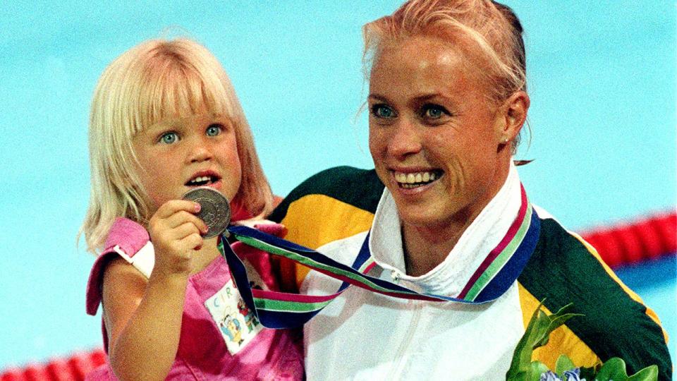 Lisa Curry is seen here with daughter Jaimi at the 1990 Commonwealth Games.
