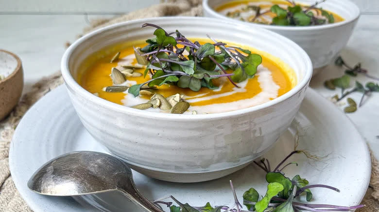 Acorn squash soup with greens